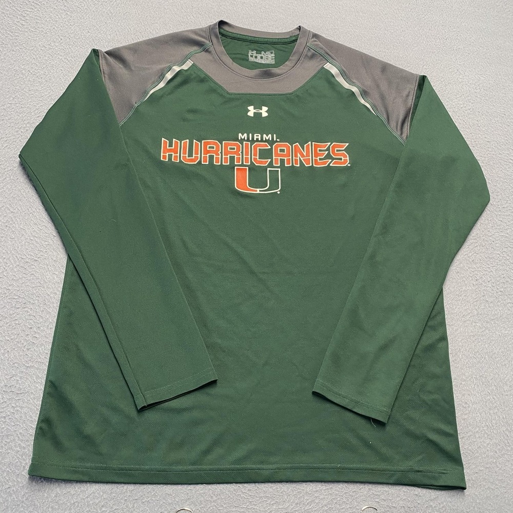 Miami Hurricanes Shirt Mens Medium Green NCAA Football Under Armour Long‎ Sleeve